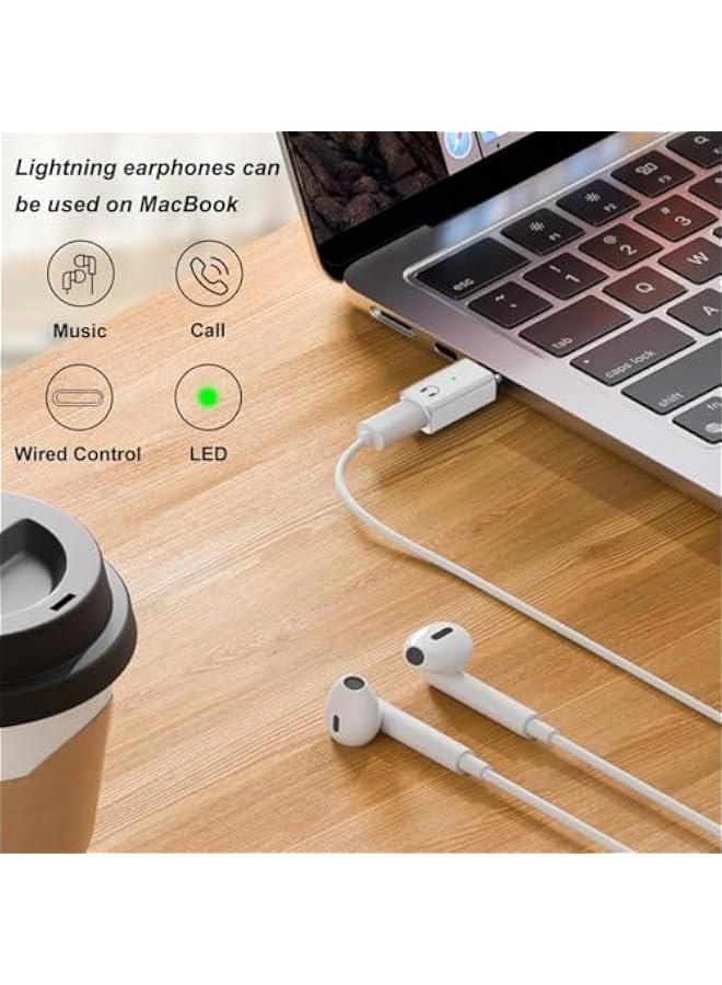 غوودرن متوافق مع محول صوت USB C الى لايتنينج سماعة راس مؤشر ضوء لسلسلة ايفون 15 وماك بوك والمزيد من اجهزة USB-C - بي ابيض - Image 3